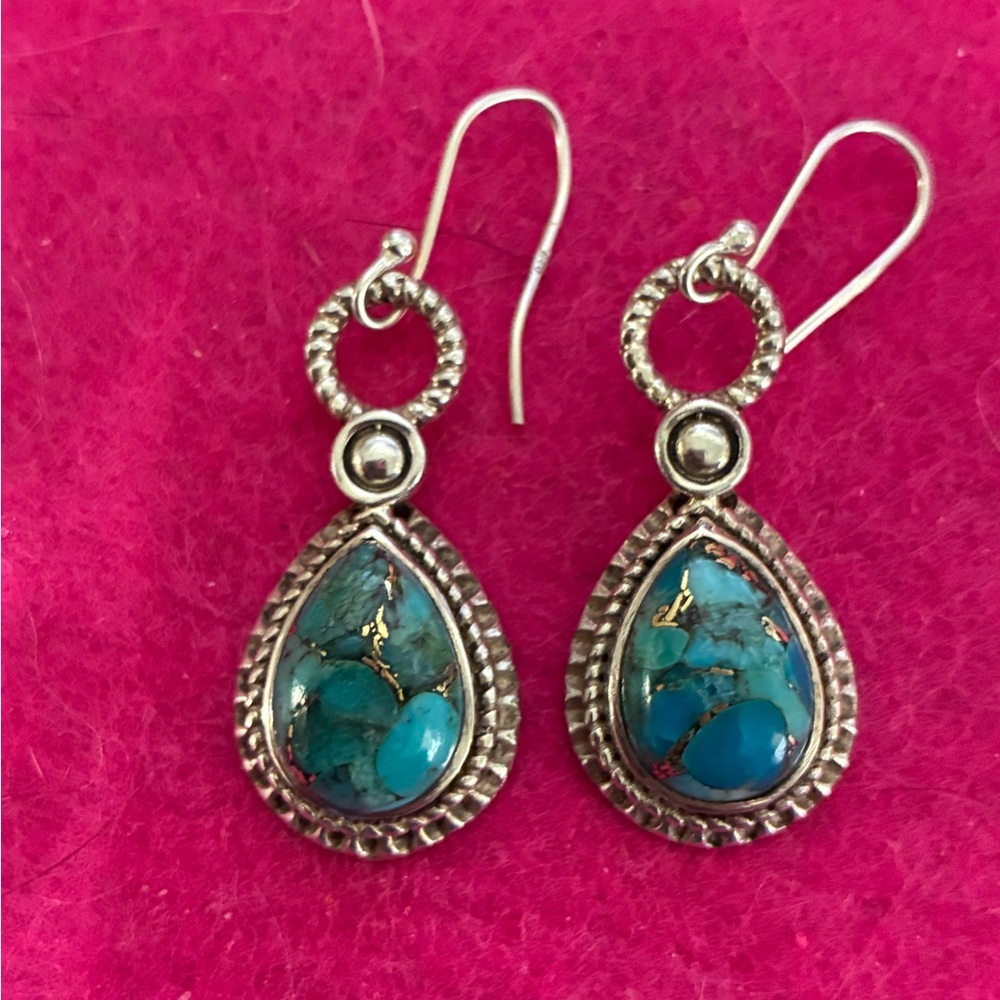 Source Unknown Turquoise And Silver Drop Earrings - image 1